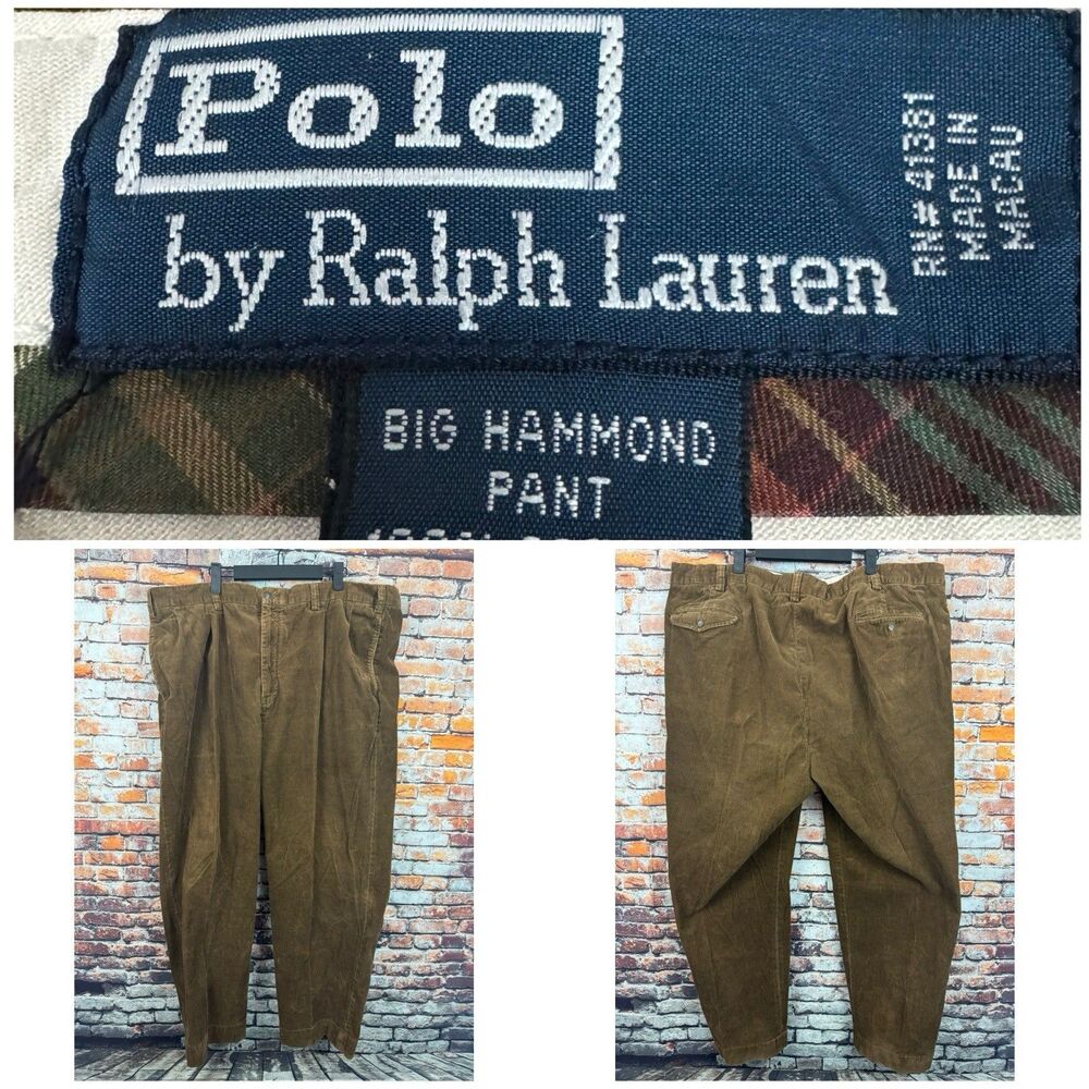 Vintage Polo Ralph Lauren Big Hammond Pant Brown Corduroy Pants 46B x 34"